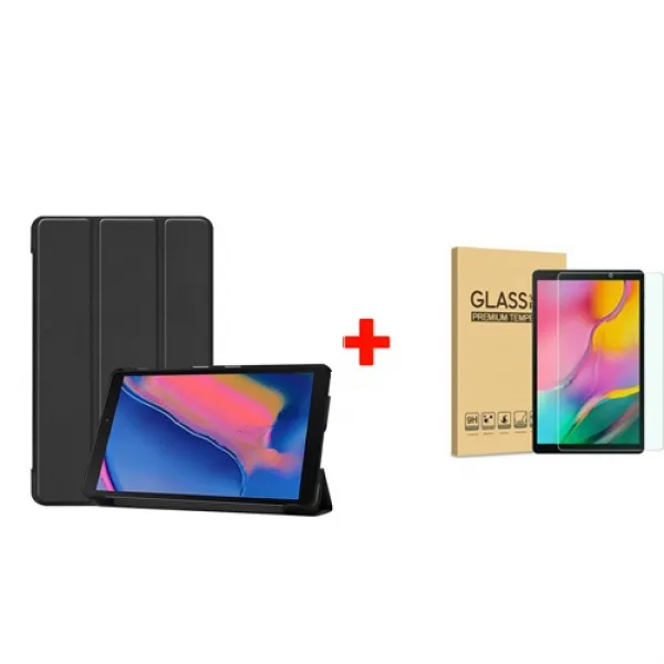 Galaxy 삼성 갤럭시 탭A 8.0 with Spen 2019 스마트케이스 + 강화유리필름 SM-P200 SM-P205, 블랙