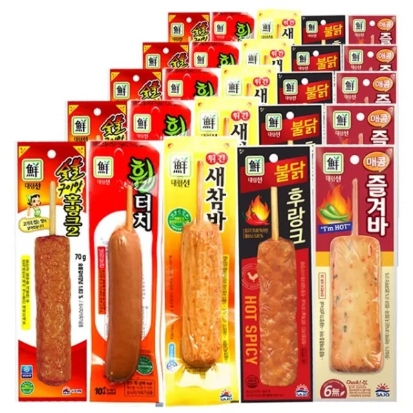 대림선 핫바 세트, 숯불 5개+휠터치 5개+새참바 5개+불닭 5개+매콤바 5개, 총 25팩