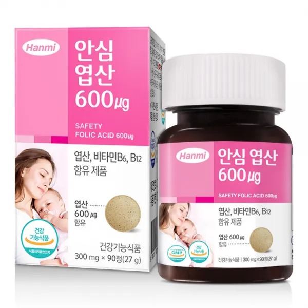 한미 안심 엽산 600 Ug 임산부 영양제 임신 90정 3개월분 300mg