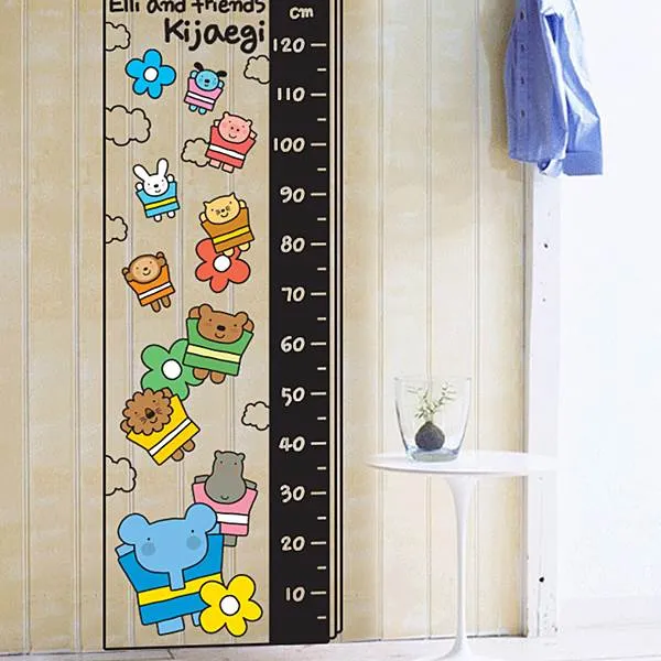 [뭉키데코]키재기스티커_엘리와 꽃 키재기 120cm(B타입), 블랙