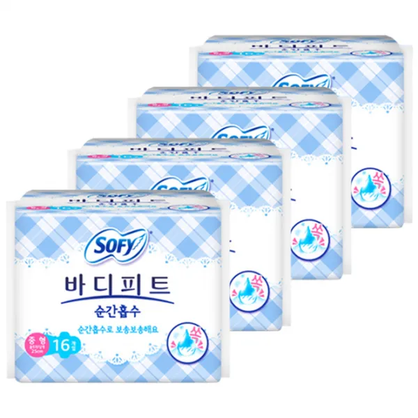 바디피트 순간흡수 생리대 중형, 16개입, 4개