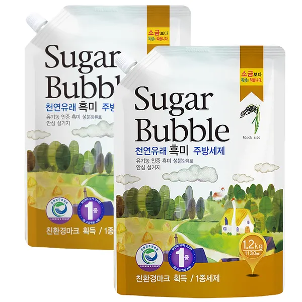슈가버블 천연유래 흑미 주방세제, 1.2kg, 2개