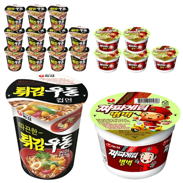 농심 튀김우동 컵라면 62g x 12p + 짜파게티 범벅 70g 6p, 1세트