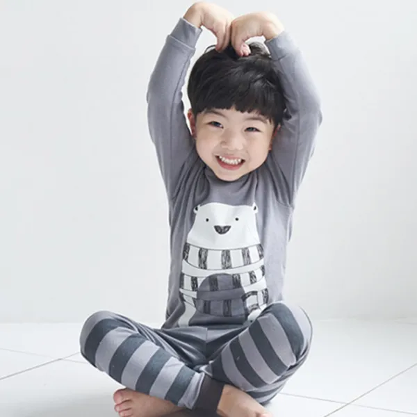 보보 아동용 목도리 곰돌이 긴팔내의 상하의 세트