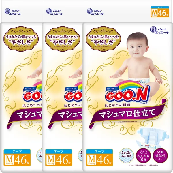 군 프리미엄 2017년 마시멜로 밴드형 기저귀 남녀공용 M (6~11kg), 138매