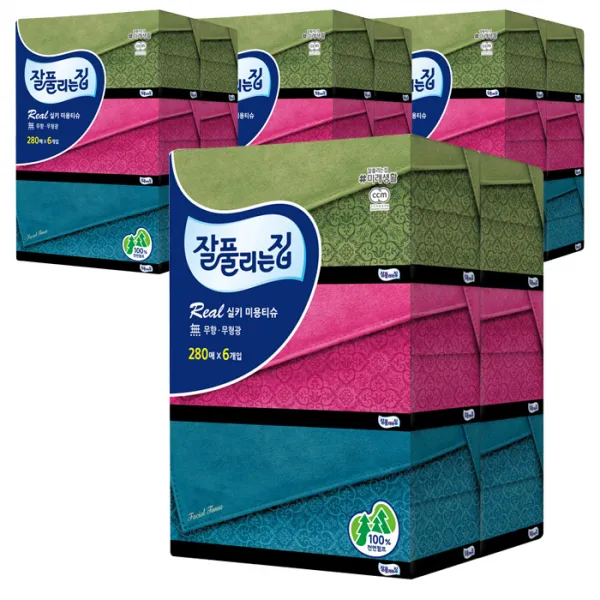 잘풀리는집 리얼실키 천연펄프 미용티슈 280매 6개입 4팩
