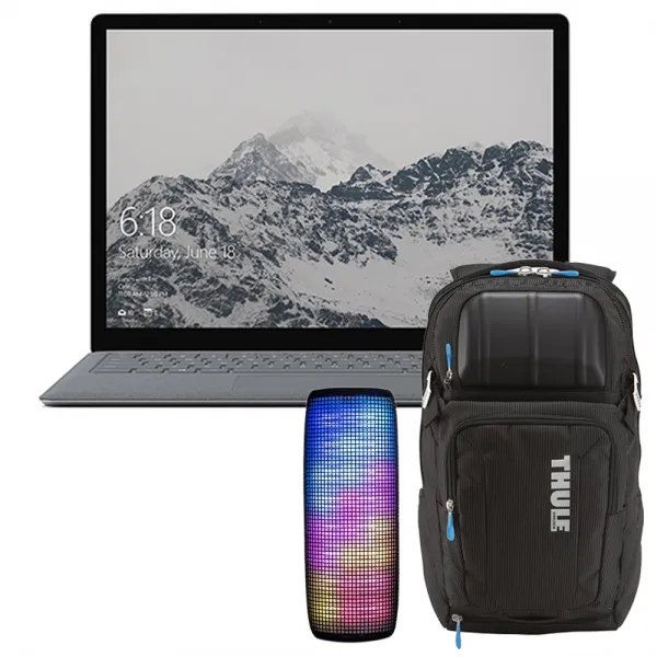 마이크로소프트 서피스 랩탑 캠핑 패키지 DAG-00103 (i5 34.3cm 윈10 8G SSD256G), 랩탑(플래티넘) + 블루투스 스피커 + 백팩, 1세트