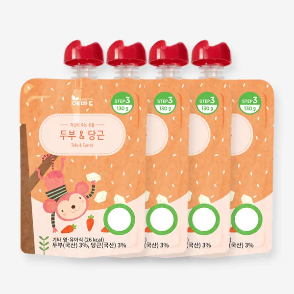 에바토 휴대용이유식 130g, 두부 + 당근 혼합맛, 4개입