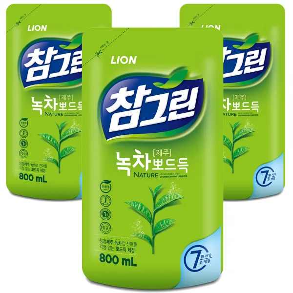 참그린 녹차설거지 주방세제 리필, 800g, 3개