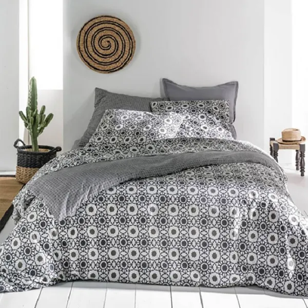 라흐두뜨 퍼케일면 타일 프린트 이불커버 F6799, white + black