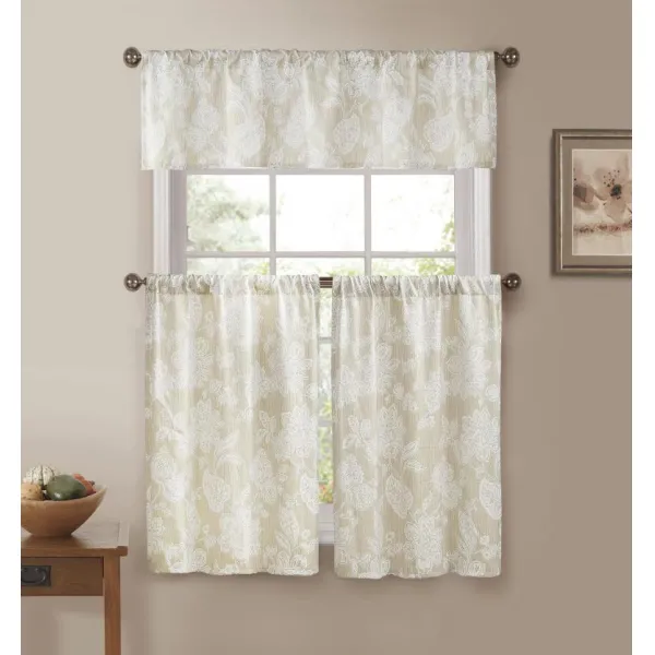 Home Maison 이바 카페 티어스 키친 커튼 2종 세트, Linen