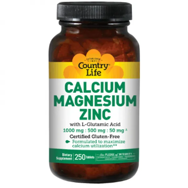 Country Life Vitamins 칼슘 1000 Mg 마그네슘 500 Mg 아연 50 Mg With L 글루타민산 100 Mg 타블렛 250개입 1개