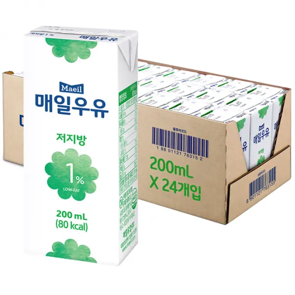 매일유업 저지방 앤 고칼슘 멸균우유 1프로 200ml, 24개
