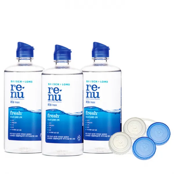 바슈롬 리뉴 후레쉬 렌즈 세정액 120ml 3p + 렌즈 케이스 2p 세트, 1세트