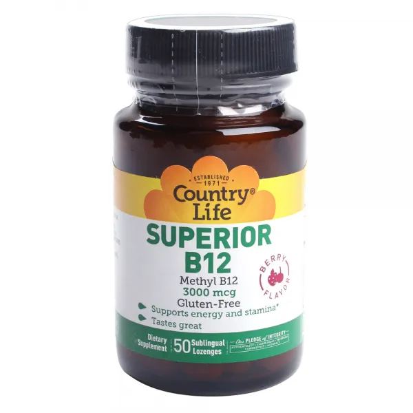 컨트리라이프 슈페리어 B12 3000mcg 서브링걸 로젠지 글루텐 프리 50개입 1개