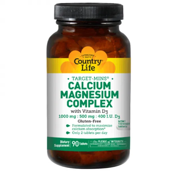 Country Life Vitamins 칼슘 1000mg 마그네슘 콤플렉스500mg 비타민 D3 400IU함유, 90개입, 1개