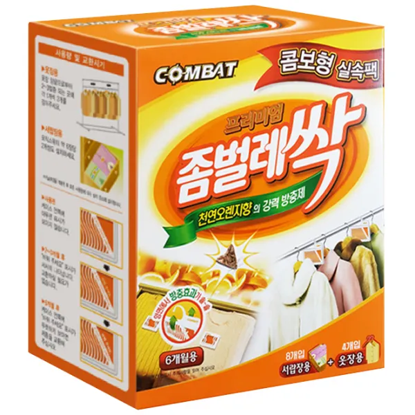 컴배트 프리미엄 좀벌레싹 서랍용 8p + 옷장용 4p 천연오렌지향 방충제, 1개
