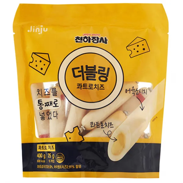 진주햄 더블링 콰트로치즈 간식 소시지 25g 16개입