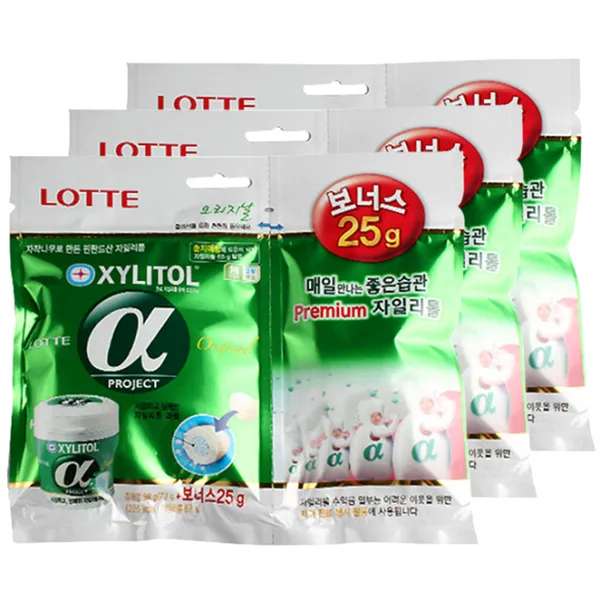 롯데제과 자일리톨 알파 껌 리필, 98g, 3개