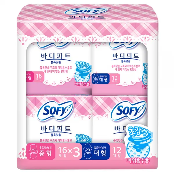 쏘피 바디피트 볼록맞춤 중형 생리대 날개형 48p + 대형 12p, 1세트