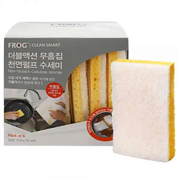 프로그 더블액션 무흠집 천연펄프 양면 수세미, 6개입, 1개