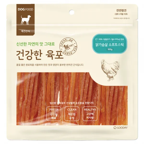 굿데이 건강한육포 반려견간식 대용량 300g, 닭가슴살 소프트스틱, 1개
