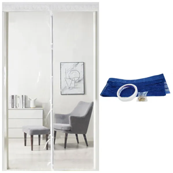 알뜨리 Eva 방풍비닐 현관 방문 투명 + 양면테이프 + 압정핀 + 상단레이스 화이트