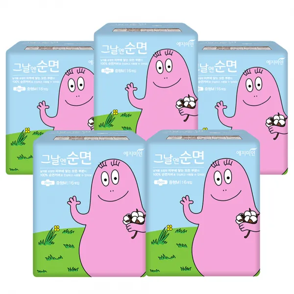 예지미인 바바파파 그날엔순면 중형 생리대 날개형, 16개입, 5팩