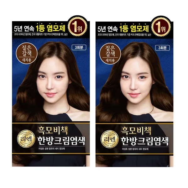 리엔 흑모비책 한방 크림염색제, 짙은갈색, 4개