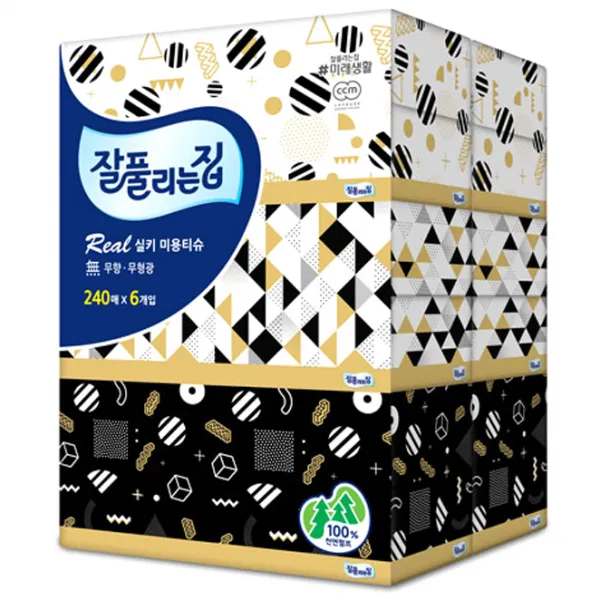 잘풀리는집 리얼 실키 천연펄프 미용티슈, 240매, 6개