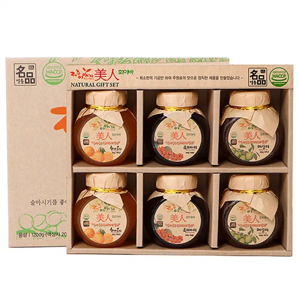 제주이야기 미인 화이바 꼬마 액상차 6종 선물세트 + 쇼핑백, 한라봉차 200g x 2p + 오미자차 200g x 2p + 매실차 200g x 2p, 1개