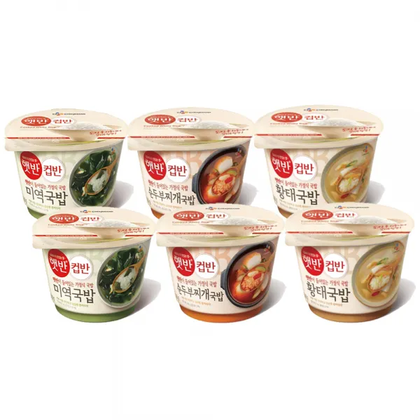 햇반 컵반 세트, 미역국밥 2개 + 순두부찌개국밥 2개 + 황태국밥 2개, 1세트
