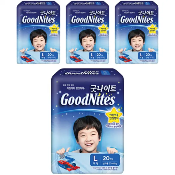 하기스 굿나이트 팬티형 기저귀 남아용 대형 L(27~44 kg), 80개