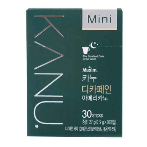 맥심 카누 미니 디카페인 아메리카노 30T 원두커피믹스, 0.9g, 1개