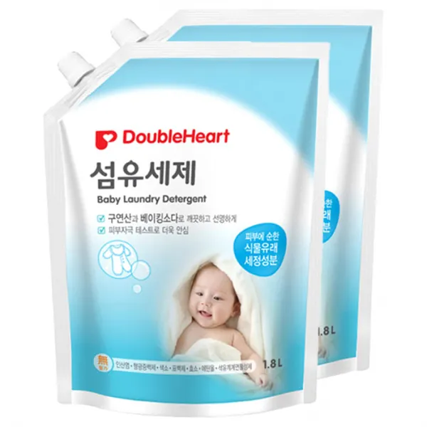 더블하트 유아 섬유세제 리필형 1.8L, 2개