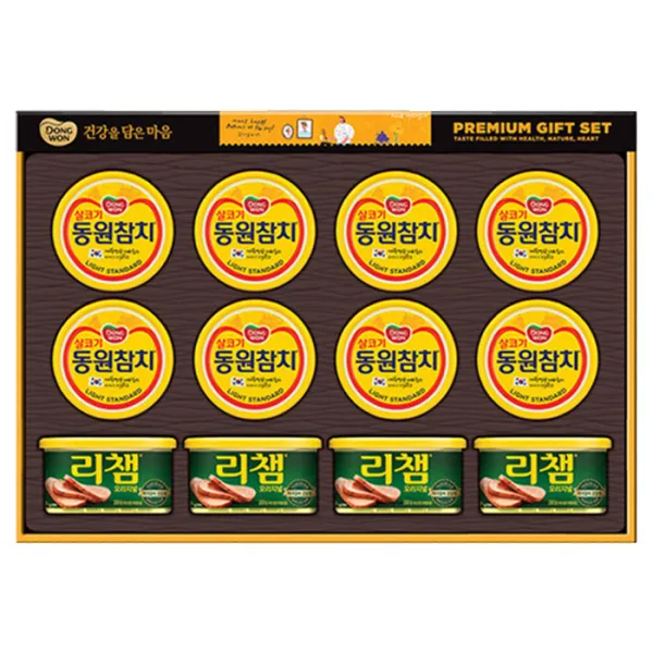 동원 캔 58호 참치 150g 8p + 리챔 200g 4p 혼합 선물세트 + 쇼핑백, 1세트