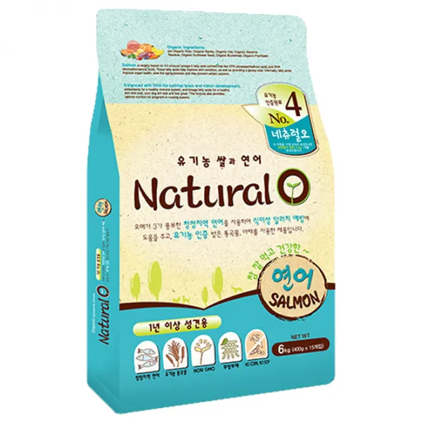 네츄럴오 유기농쌀과 연어 애견사료 6kg 1개