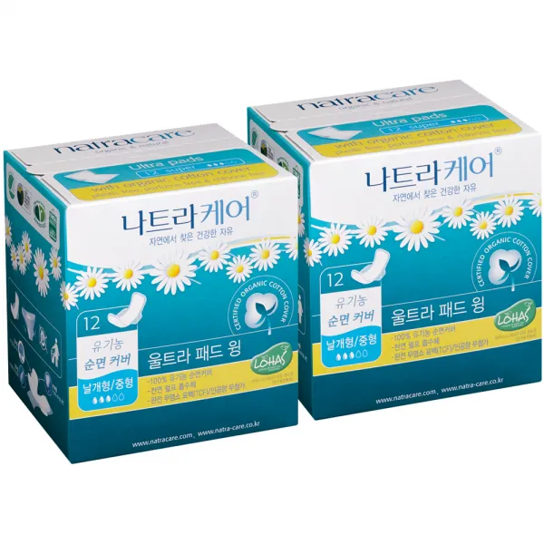 나트라케어 울트라 패드 윙 중형 생리대 날개형 12매입 2팩