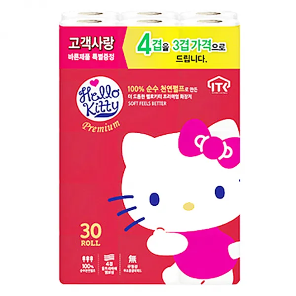홈스웰 헬로키티 프리미엄 레드 4겹 화장지 (30M 30롤x1팩) 총 30롤, 30롤, 1