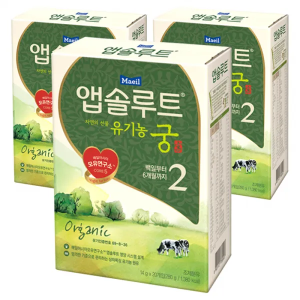 매일유업 앱솔루트 유기농 궁 스틱분유 2단계 20개입 3개