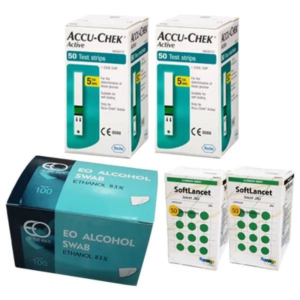아큐첵 액티브 혈당측정 검사지 100p + 콕 소프트 란셋 채혈침 100p + Sd 소독용 알콜솜 100p 1세트