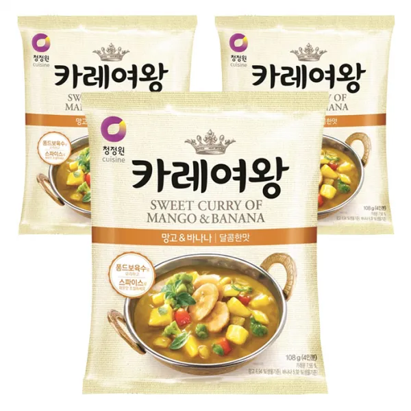 청정원 카레여왕 망고 앤 바나나 달콤한맛, 108g, 3개