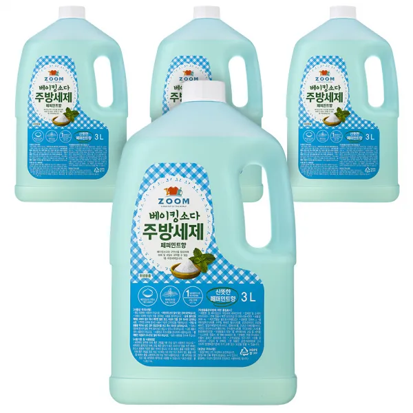 줌 베이킹소다 주방세제 페퍼민트향, 3L, 4개