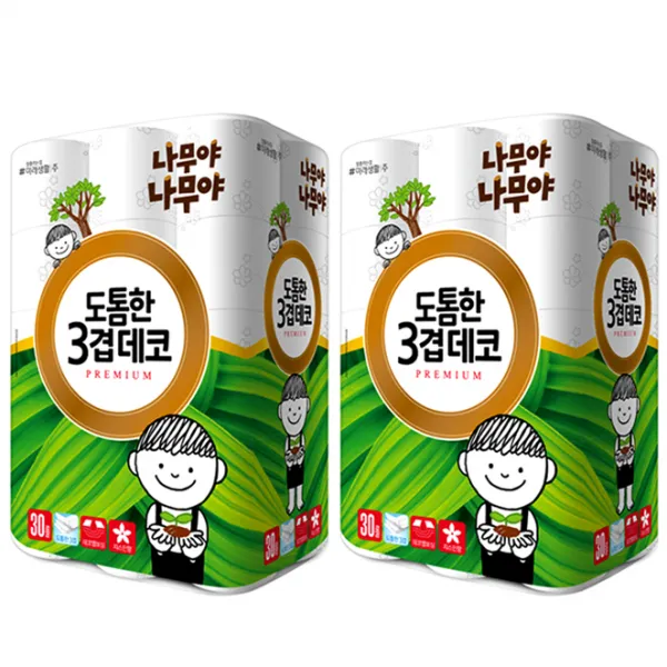 나무야나무야 도톰한 3겹 데코 롤화장지 30m 30롤 2팩
