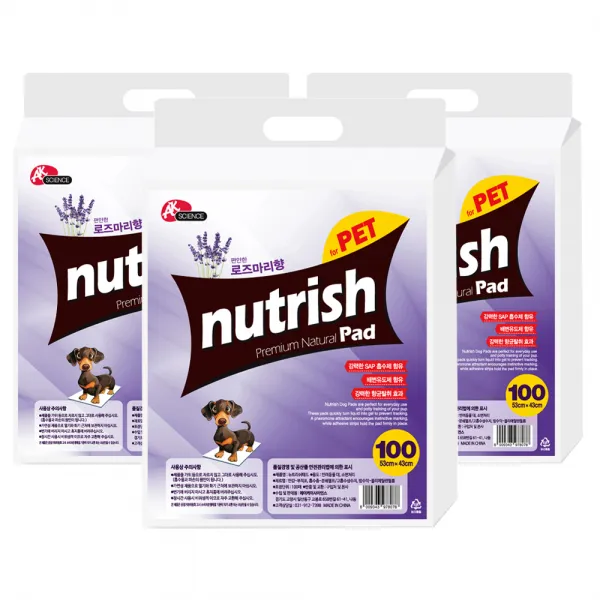 뉴트리쉬 반려견용 배변패드 고급형 로즈마리향 20g x 100매, 3개