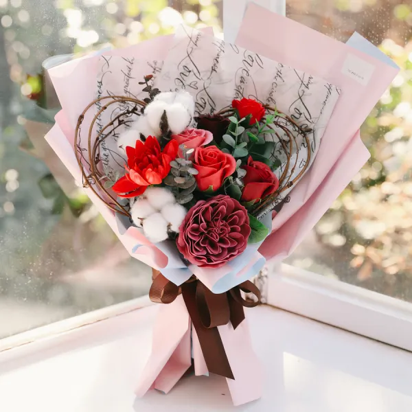 아스파시아 셀레네 하트목화 비누꽃다발 레드