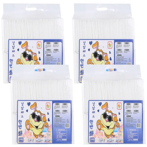 강남패드 한번 쏴 강아지용 배변패드 레몬향 100p, 4개