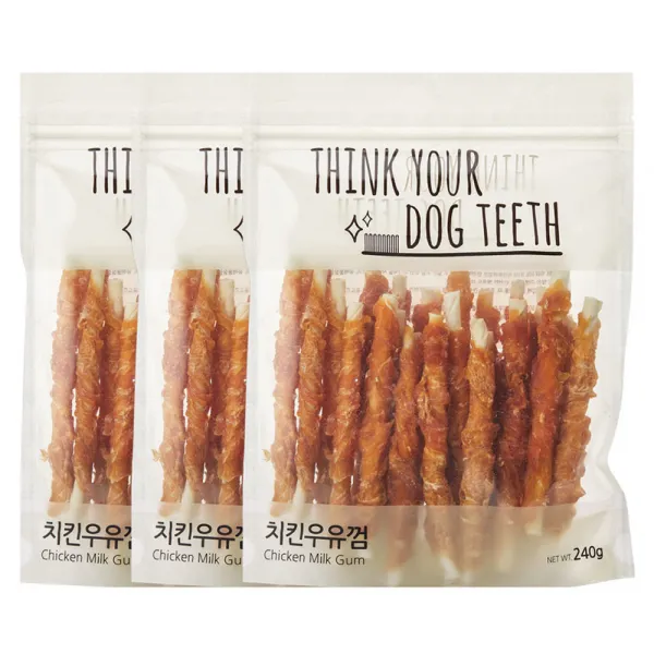 THINK YOUR DOG TEETH 딩고 우유껌 스틱, 치킨 + 우유 혼합맛, 3개