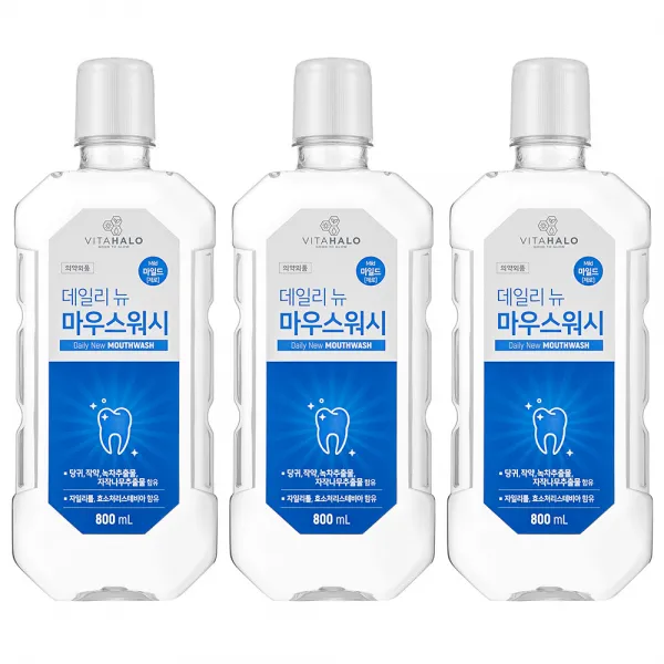 비타할로 데일리뉴 마우스워시 마일드 제로, 800ml, 3개입