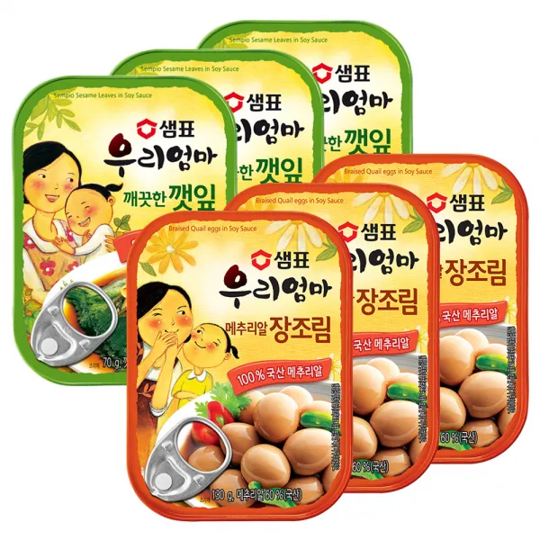 샘표 우리엄마 메추리알장조림 130g x 3p + 깻잎깨끗한맛 70g x 3p, 1세트